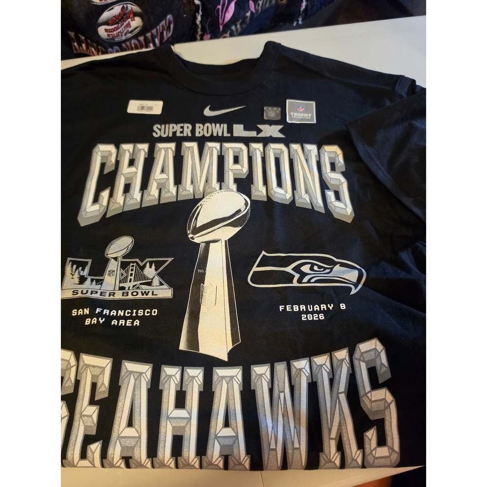 Nike Seattle Seahawks Super Bowl LX Champions T-Shirt Mens XL Black NFL Trophy